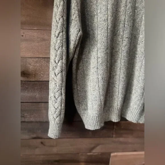 Vintage Cherokee Lambswool Cable Knit Sweater Fisherman Gray Crewneck 90s Unisex - Picture 6 of 7